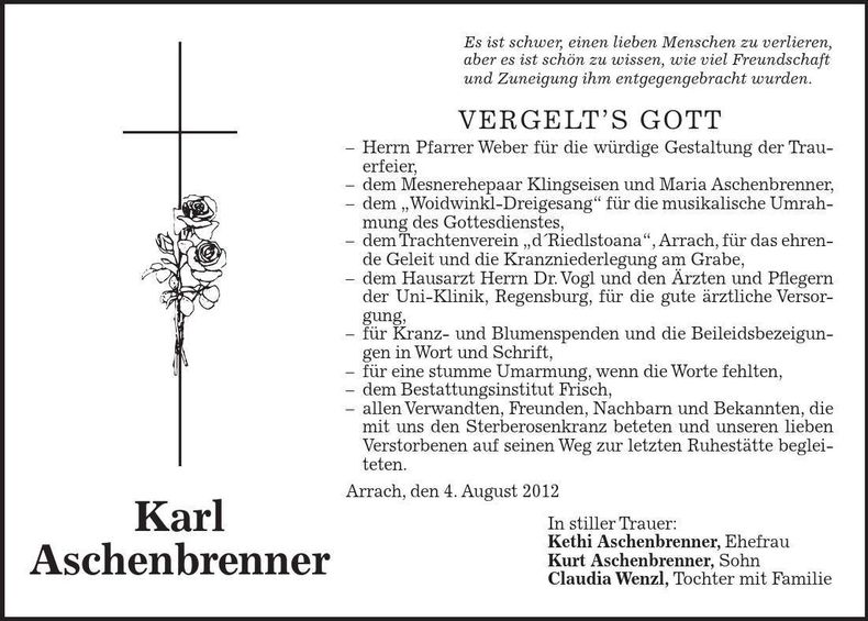 Traueranzeige Karl Aschenbrenner
