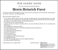 Traueranzeige Heinrich Fuest