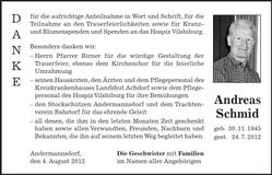 Traueranzeige Andreas Schmid