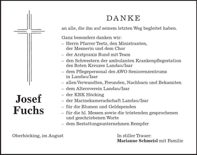 Traueranzeige Josef Fuchs