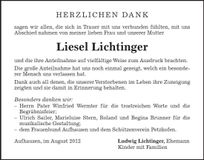 Traueranzeige Liesel Lichtinger