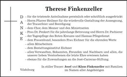 Traueranzeige Therese Finkenzeller
