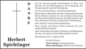 Traueranzeige Herbert Spichtinger