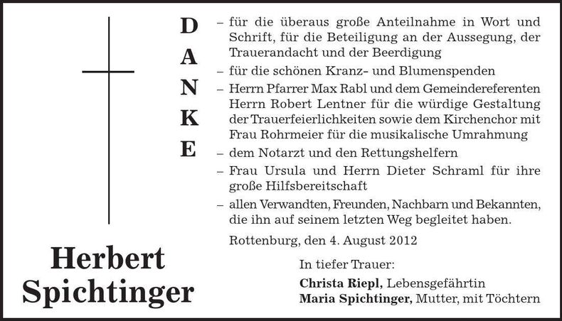 Traueranzeige Herbert Spichtinger
