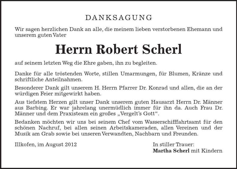 Traueranzeige Robert Scherl