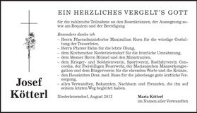 Traueranzeige Josef Kötterl
