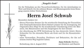 Traueranzeige Josef Schwab