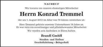 Traueranzeige Konrad Tremmel