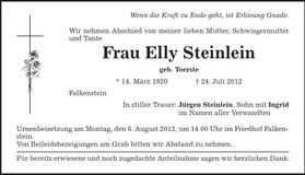 Traueranzeige Elly Steinlein