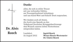 Traueranzeige Alois Rauch