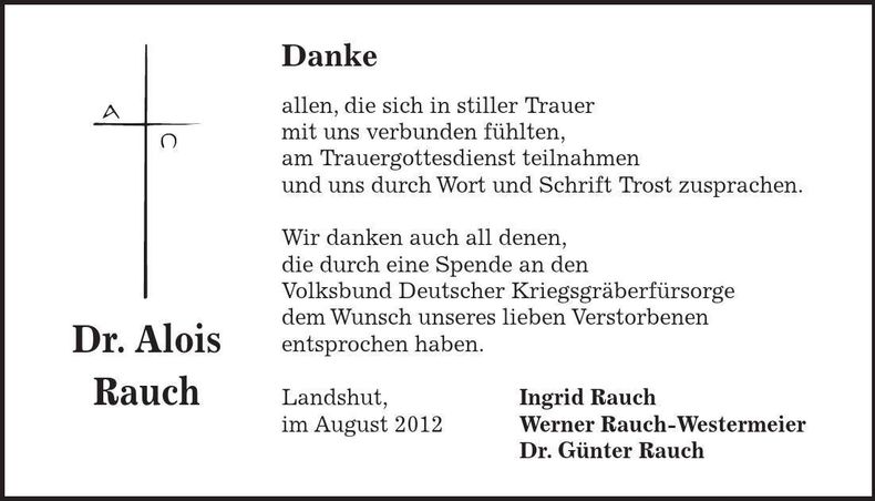 Traueranzeige Alois Rauch
