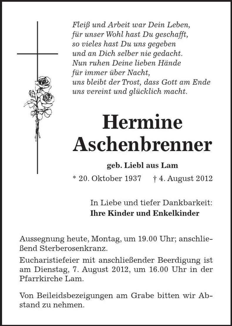 Traueranzeige Hermine Aschenbrenner