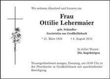 Traueranzeige Ottilie Lehermaier
