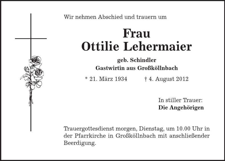 Traueranzeige Ottilie Lehermaier