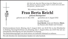 Traueranzeige Berta Reichl