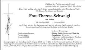 Traueranzeige Therese Schweigl