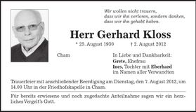 Traueranzeige Gerhard Kloss
