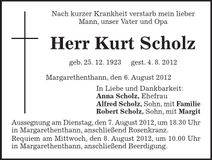 Traueranzeige Kurt Scholz
