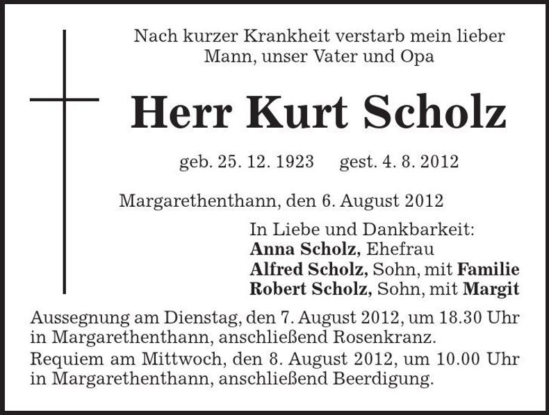 Traueranzeige Kurt Scholz