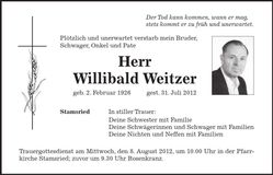 Traueranzeige Willibald Weitzer