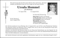 Traueranzeige Ursula Hummel