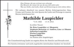 Traueranzeige Mathilde Laupichler