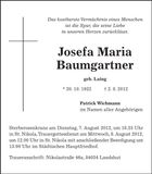 Traueranzeige Josefa Maria Baumgartner