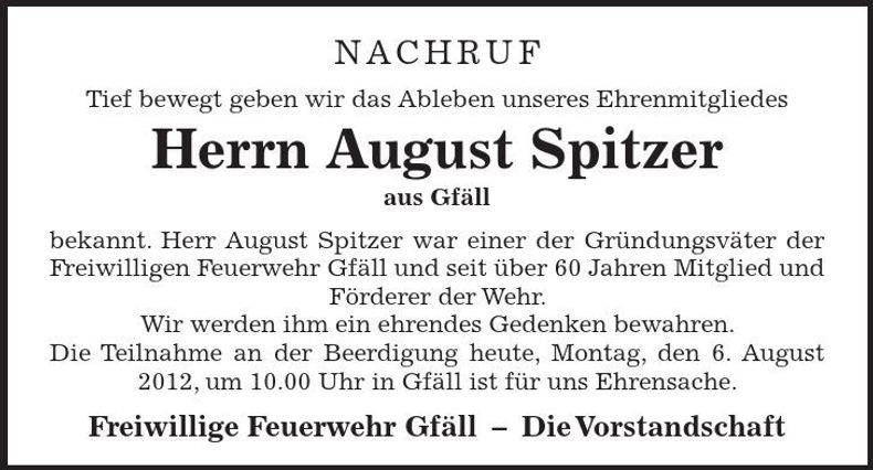 Traueranzeige August Spitzer