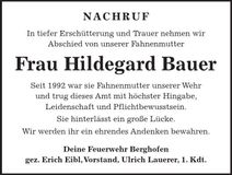 Traueranzeige Hildegard Bauer