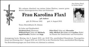 Traueranzeige Karolina Flaxl