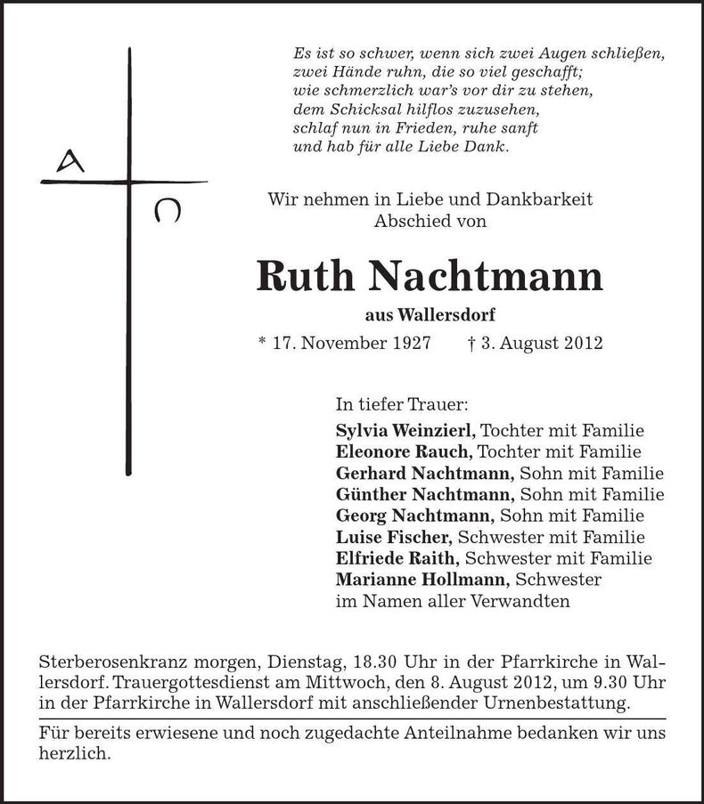 Traueranzeige Ruht Nachtmann