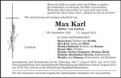 Traueranzeige Max Karl