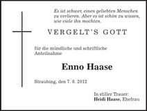 Traueranzeige Enno Haase