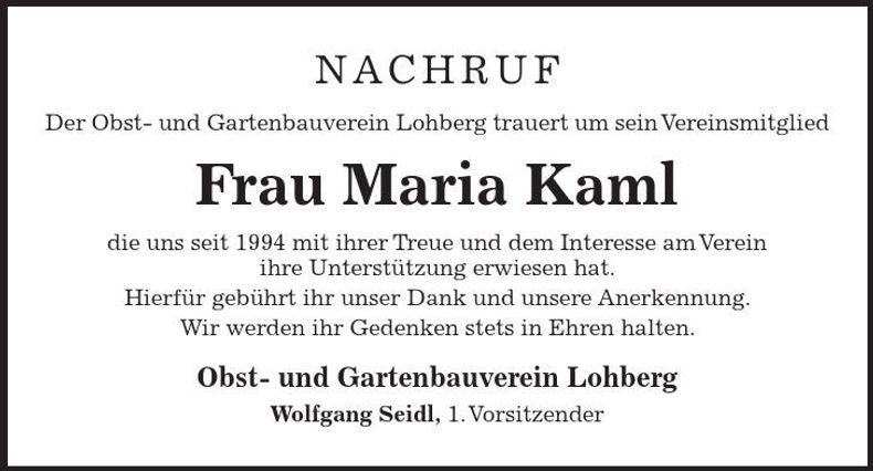 Traueranzeige Maria Kaml