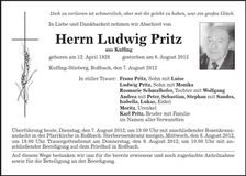 Traueranzeige Ludwig Pritz