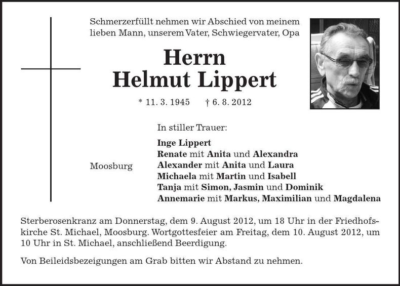 Traueranzeige Helmut Lippert