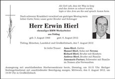 Traueranzeige Erwin Hierl