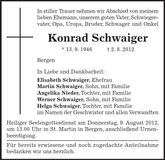 Traueranzeige Konrad Schwaiger
