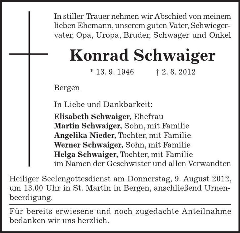 Traueranzeige Konrad Schwaiger