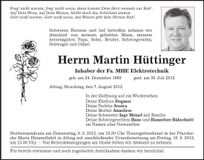 Traueranzeige Martin Hüttinger
