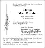 Traueranzeige Max Drexler