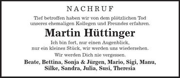 Traueranzeige Martin Hüttinger