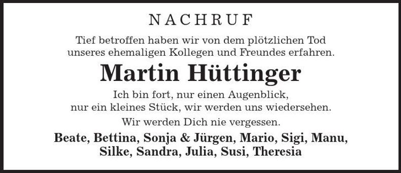 Traueranzeige Martin Hüttinger