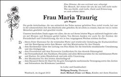 Traueranzeige Maria Traurig