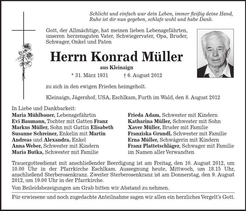 Traueranzeige Konrad Müller