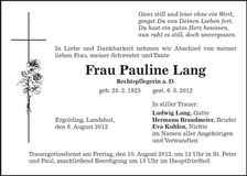 Traueranzeige Pauline Lang