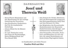 Traueranzeige Therese u. Josef Weiß