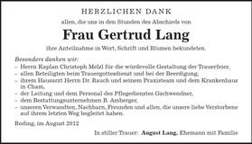 Traueranzeige Gertrud Lang