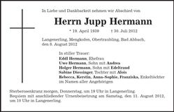 Traueranzeige Hermann Jupp