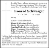 Traueranzeige Konrad Schwaiger
